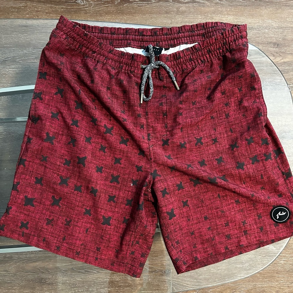 Rusty Red and Black Geometric Board Shorts